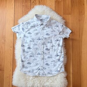 Janie and Jack White Short-Sleeve Button-Down with Black Nature Print